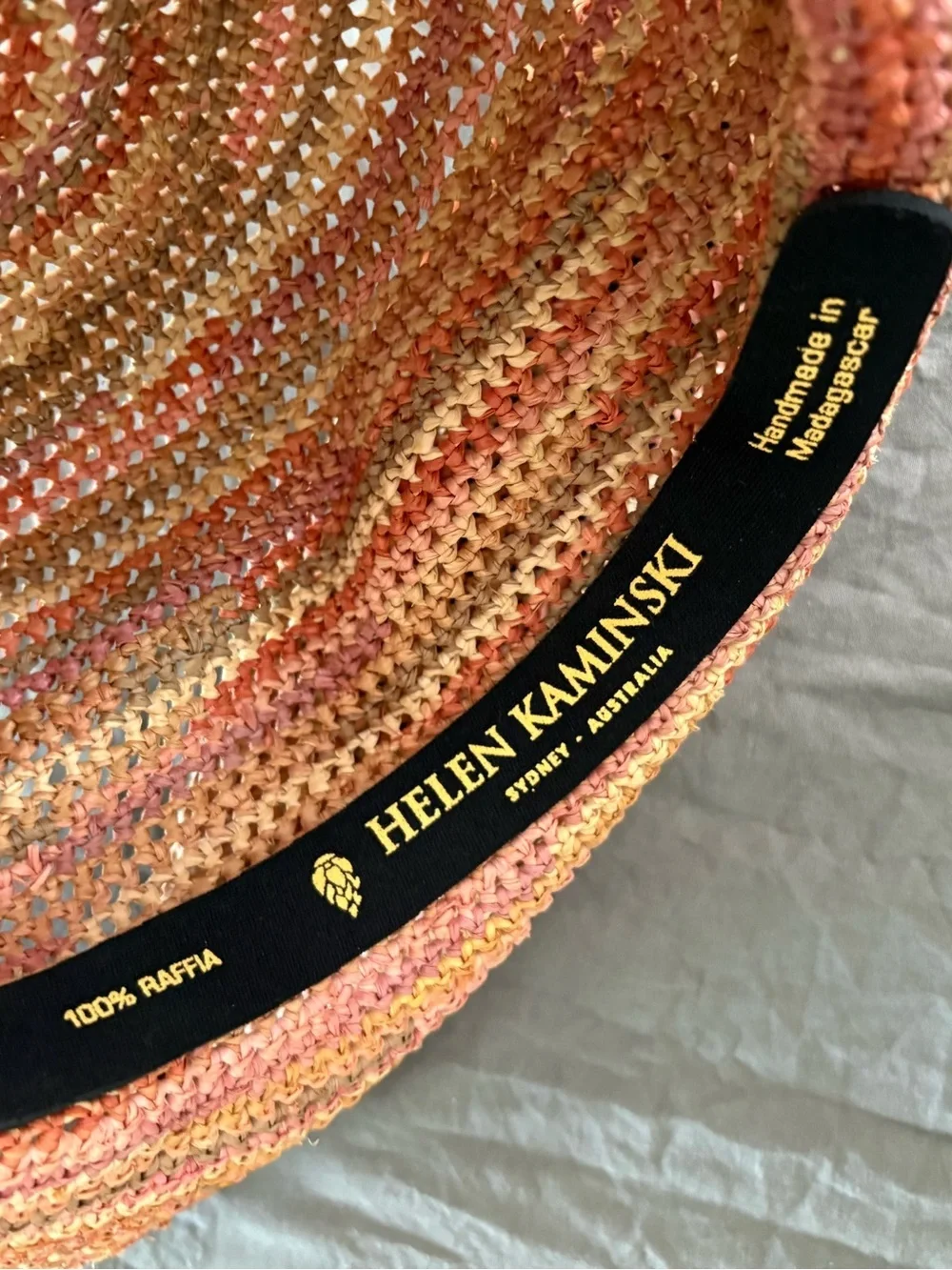 Helen Kaminski Coral Melange Raffia Woven Adjustable Sun Hat.